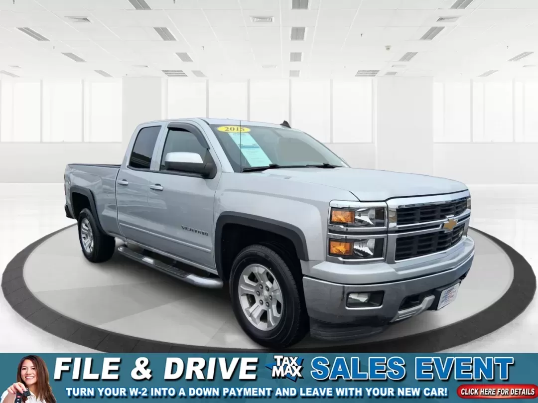 2015 Silver Chevrolet Silverado 1500 LT Double Cab 4WD (1GCVKREC6FZ) with an 5.3L V8 OHV 16V engine, 6-Speed Automatic transmission, located at 1951 S Dayton Lakeview Rd., New Carlisle, OH, 45344, (937) 908-9800, 39.890999, -84.050255 - Picture your next weekend: you've got a project list to tackle, a trailer to hook up, and a quick escape planned after work-maybe a run out toward Springfield or a backroad cruise near the Mad River. If you need a truck that fits real life in Clark County, this **2015 Chevrolet Silverado 1500 LT Dou - Photo#0