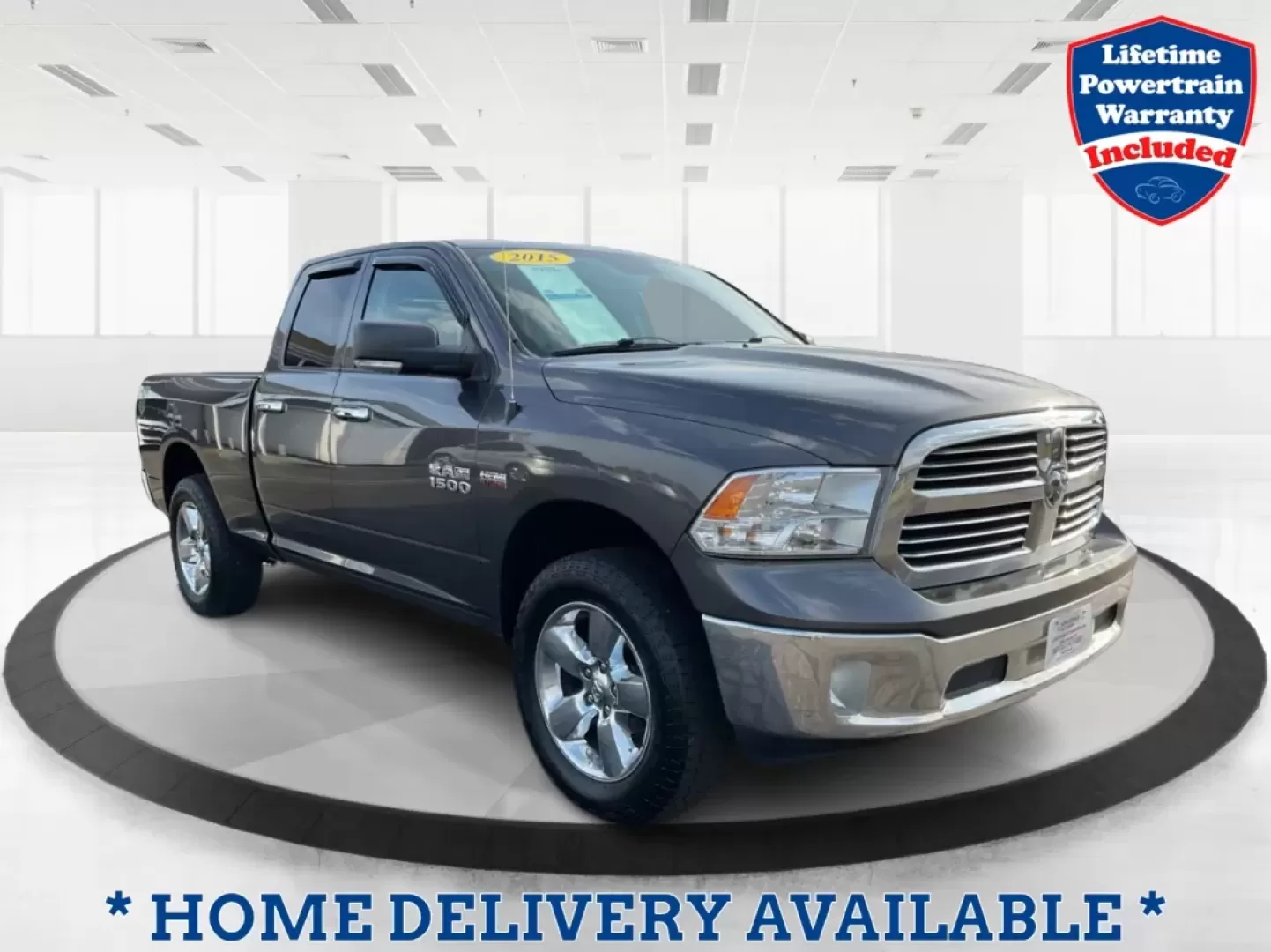 2015 Gray Ram 1500 SLT Quad Cab 4WD (1C6RR7GT3FS) with an 5.7L V8 OHV 16V engine, 8-Speed Automatic transmission, located at 1099 N County Rd 25A , Troy, OH, 45373, (937) 908-9800, 40.057079, -84.212883 - **Experience Adventure and Utility with this 2015 Ram 1500 SLT Quad Cab!**<br /> <br /> Are you ready to elevate your weekend adventures while ensuring your daily commute remains smooth and comfortable? Look no further than this robust 2015 Ram 1500 SLT Quad Cab, now available at Advantage Car and C - Photo#0