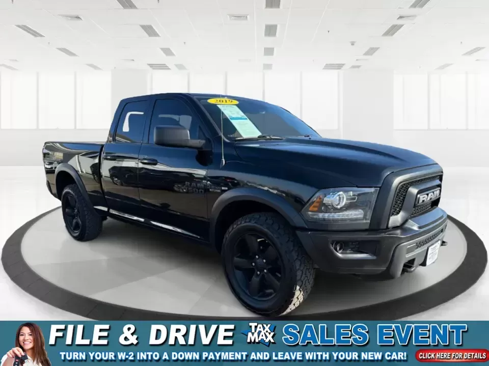 2019 Ram 1500 Warlock Quad Cab 4x4 6'4 Box (1C6RR7GT7KS) with an 5.7L V8 OHV 16V engine, 8A transmission, located at 1230 East Main St, Xenia, OH, 45385, (937) 908-9800, 39.688026, -83.910172 - **Unleash Your Adventures with the 2019 Ram 1500 Warlock Quad Cab 4x4!**<br /> <br /> Are you in search of the perfect truck to elevate your weekend adventures or tackle your weekday commutes? Look no further! The 2019 Ram 1500 Warlock Quad Cab 4x4 is designed to handle anything from family outings - Photo#0