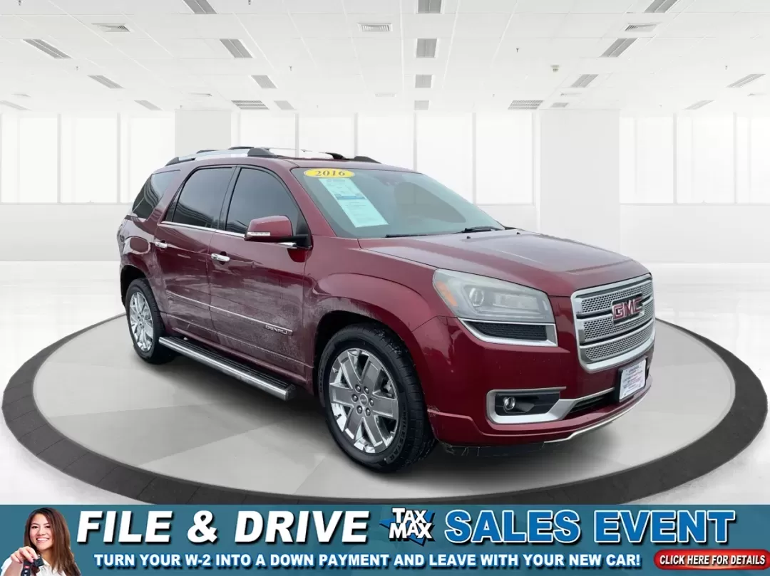 2016 GMC Acadia Denali (1GKKRTKD1GJ) with an 3.6L V-6 gasoline direct injection engine, 6-Speed Automatic transmission, located at 880 E. National Road, Vandalia, OH, 45377, (937) 908-9800, 39.891918, -84.183594 - Road-trip ready for the whole crew and comfortable enough for the daily grind, this 2016 GMC Acadia Denali is the kind of SUV that fits real life-school drop-offs, long commutes to Dayton, weekend runs up I75, and family getaways with luggage, snacks, and everyone's gear. Finished in eye-catching Cr - Photo#0