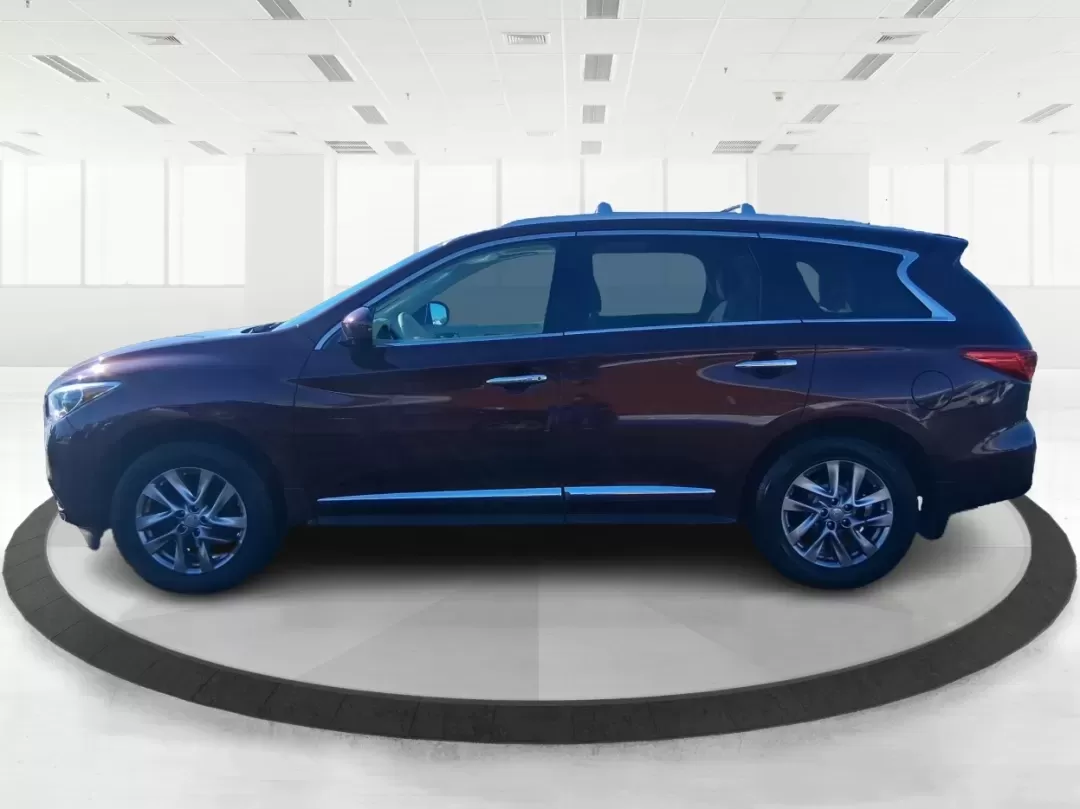 2013 Infiniti JX35 Base (5N1AL0MM9DC) with an 3.5L V6 DOHC 24V engine, Continuously Variable Transmission transmission, located at 1951 S Dayton Lakeview Rd., New Carlisle, OH, 45344, (937) 908-9800, 39.890999, -84.050255 - Need a comfortable, upscale SUV that can handle school drop-offs, I70 commutes, and weekend getaways without blowing the budget? This 2013 INFINITI JX35 Base in rich maroon delivers three-row versatility, premium comfort, and confidence-building safety features-an ideal fit for growing families, bus - Photo#3