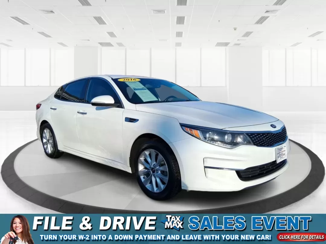 2016 Kia Optima EX (5XXGU4L31GG) with an Theta II 2.4L I-4 gasoline direct injection engine, 6A transmission, located at 880 E. National Road, Vandalia, OH, 45377, (937) 908-9800, 39.891918, -84.183594 - Whether you're a busy commuter heading down I75, a rideshare driver stacking miles, or a small family looking for a comfortable sedan for school runs and weekend errands, this 2016 Kia Optima EX is built for real-life driving in and around Vandalia, Ohio. Finished in Snow White Pearl, it delivers th - Photo#0