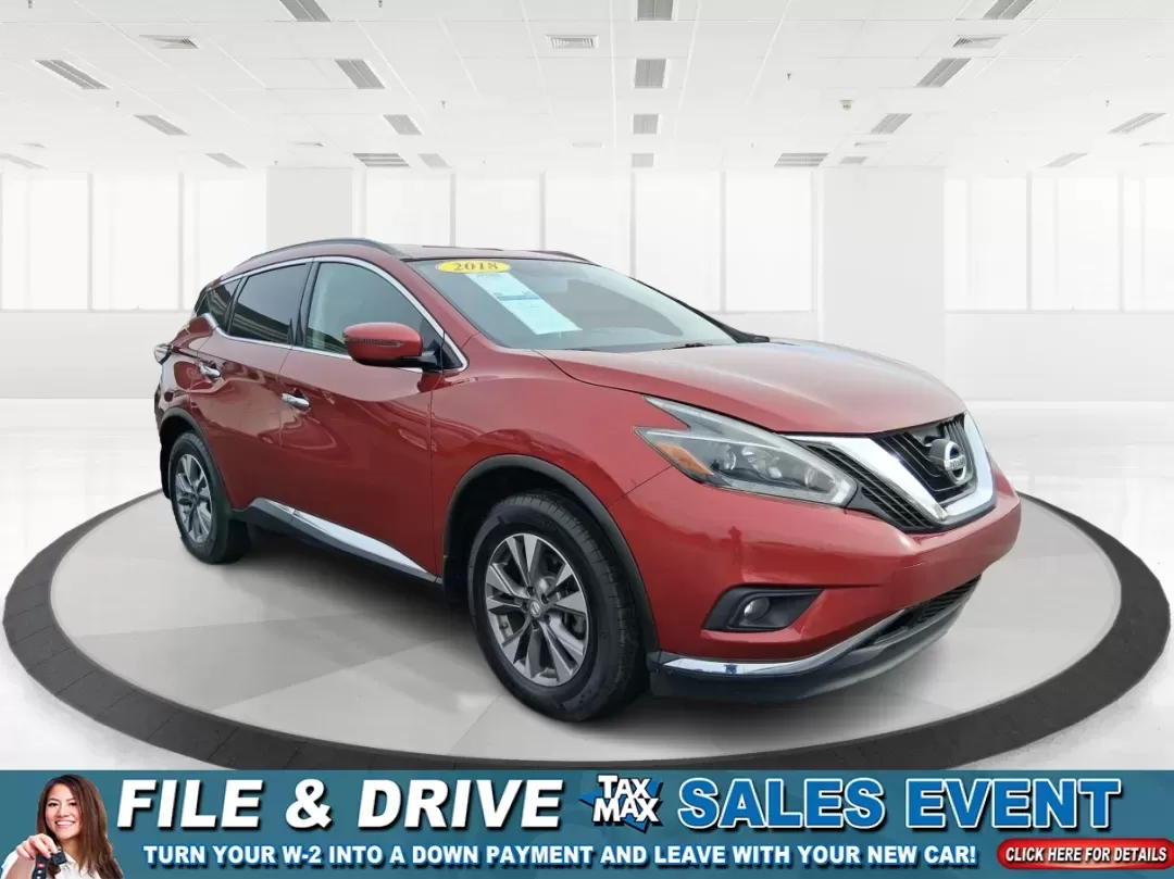 2018 Nissan Murano SV (5N1AZ2MH5JN) with an 3.5L V-6 DOHC engine, CVT transmission, located at 1184 Kauffman Ave, Fairborn, OH, 45324, (937) 908-9800, 39.807072, -84.030914 - Road trips to Yellow Springs, daily commutes down I675, or weekend errands between Wright-Patt and Fairfield Commons-this 2018 Nissan Murano SV is the kind of comfortable, confidence-inspiring SUV that fits real life in Fairborn. With its bold Cayenne Red Metallic finish, roomy cabin, and smart tech - Photo#0