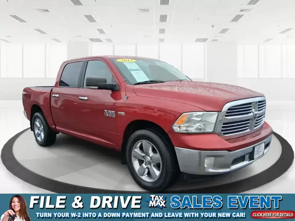 2013 Ram 1500 Big Horn (1C6RR7LT6DS) with an HEMI 5.7L V-8 variable valve control engine, 6-Speed Automatic transmission, located at 880 E. National Road, Vandalia, OH, 45377, (937) 908-9800, 39.891918, -84.183594 - Need a truck that can handle weekday work runs and still feel ready for a spontaneous weekend escape? This Flame Red Clearcoat 2013 Ram 1500 Big Horn Crew Cab is built for real-life Ohio driving-hauling, towing, commuting, and road-tripping with the comfort your passengers will appreciate and the ca - Photo#0