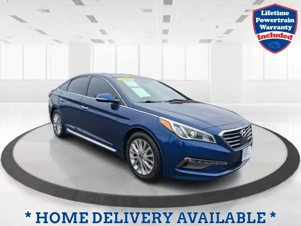 2015 Hyundai Sonata Limited (5NPE34AF5FH) with an 2.4L I-4 gasoline direct injection engine, 6-Speed Automatic transmission, located at 1951 S Dayton Lakeview Rd., New Carlisle, OH, 45344, (937) 908-9800, 39.890999, -84.050255 - Picture your next week going smoother: an easy highway commute up I75, a comfortable school drop-off run through Piqua, and a weekend drive to the Miami County Fairgrounds-all in a sedan that feels upscale without the upscale price. This **2015 Hyundai Sonata Limited** in **Lakeside Blue** is built - Photo#0