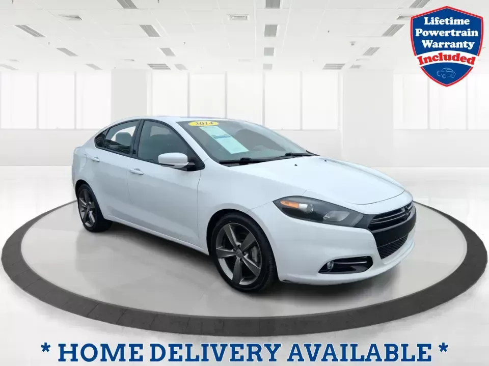 2014 Dodge Dart GT (1C3CDFEB0ED) with an MultiAir 2.4L I-4 variable valve control engine, located at 1099 N County Rd 25A , Troy, OH, 45373, (937) 908-9800, 40.057079, -84.212883 - Need a smart, sporty commuter that feels upscale for daily runs between Moraine and downtown Dayton, yet still has the comfort for weekend getaways to Carillon Historical Park or a Reds day trip? This 2014 Dodge Dart GT in Bright White Clearcoat is the kind of sedan that fits real life-easy to park, - Photo#0
