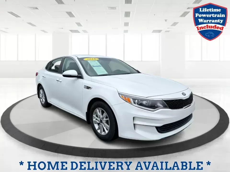2016 Kia Optima LX (KNAGT4L36G5) with an Theta II 2.4L I-4 gasoline direct injection engine, 6A transmission, located at 401 Woodman Dr, Riverside, OH, 45431, (937) 908-9800, 39.760899, -84.123421 - Need a dependable sedan that can handle the weekday commute down I-675, quick school drop-offs near Mad River, and an easy weekend drive to Carillon Historical Park or a Dayton Dragons game? This 2016 Kia Optima LX in Snow White Pearl delivers the kind of practical comfort and modern tech that fits - Photo#0