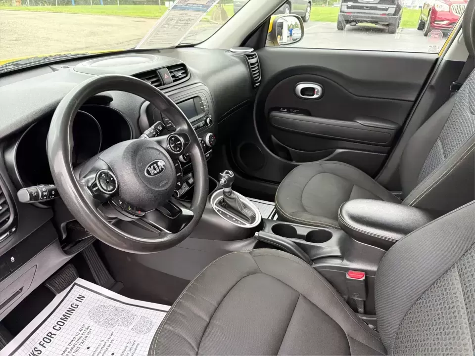 2016 Kia Soul + (KNDJP3A5XG7) with an 2L I-4 gasoline direct injection engine, 6A transmission, located at 401 Woodman Dr, Riverside, OH, 45431, (937) 908-9800, 39.760899, -84.123421 - Busy commute on I-75, quick errands around Riverside, or a weekend run to Carillon Historical Park and the Dayton riverfront-this 2016 Kia Soul + is the kind of small hatchback that fits real life. With its easy-to-park size, flexible cargo area, and standout Solar Yellow paint, it's a smart pick fo - Photo#9