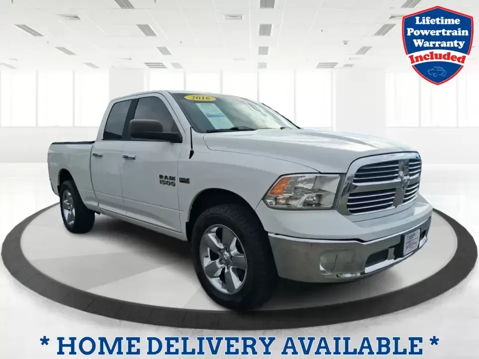 2016 Ram 1500 Big Horn (1C6RR7GTXGS) with an 5.7L V8 OHV 16V engine, 6A transmission, located at 4508 South Dixie Dr, Moraine, OH, 45439, (937) 908-9800, 39.689976, -84.218452 - Need a truck that can handle weekday work, weekend towing, and family errands without feeling like a stripped-down fleet vehicle? This 2016 Ram 1500 Big Horn Quad Cab in Bright White Clearcoat is built for real life in Moraine-whether you're hauling gear down South Dixie Drive, heading toward I-75 f - Photo#0
