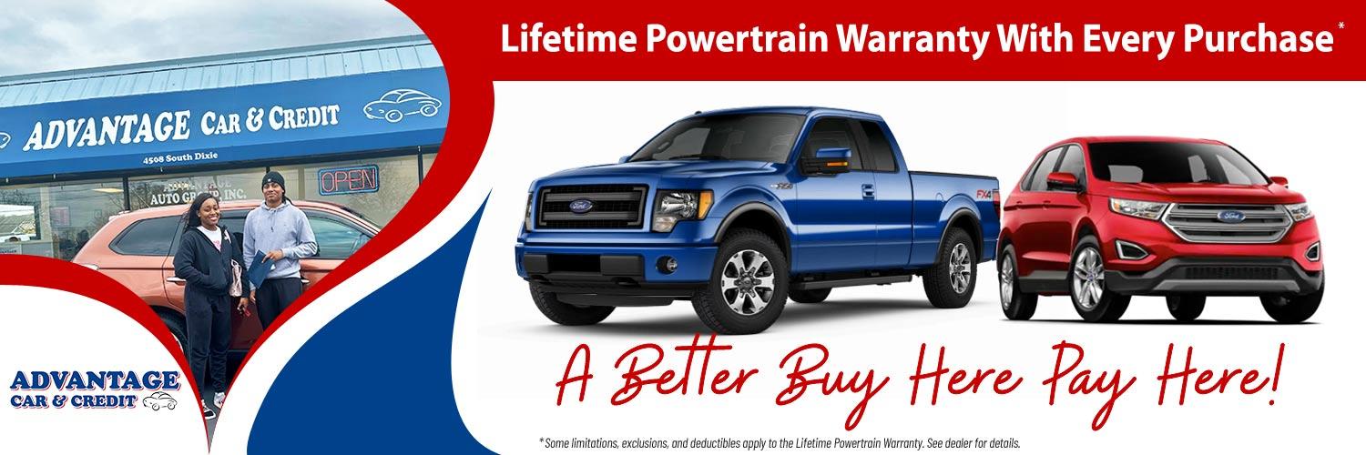Advantage Car and Credit - Lifetime Powertrain Warranty with Every Purchase*